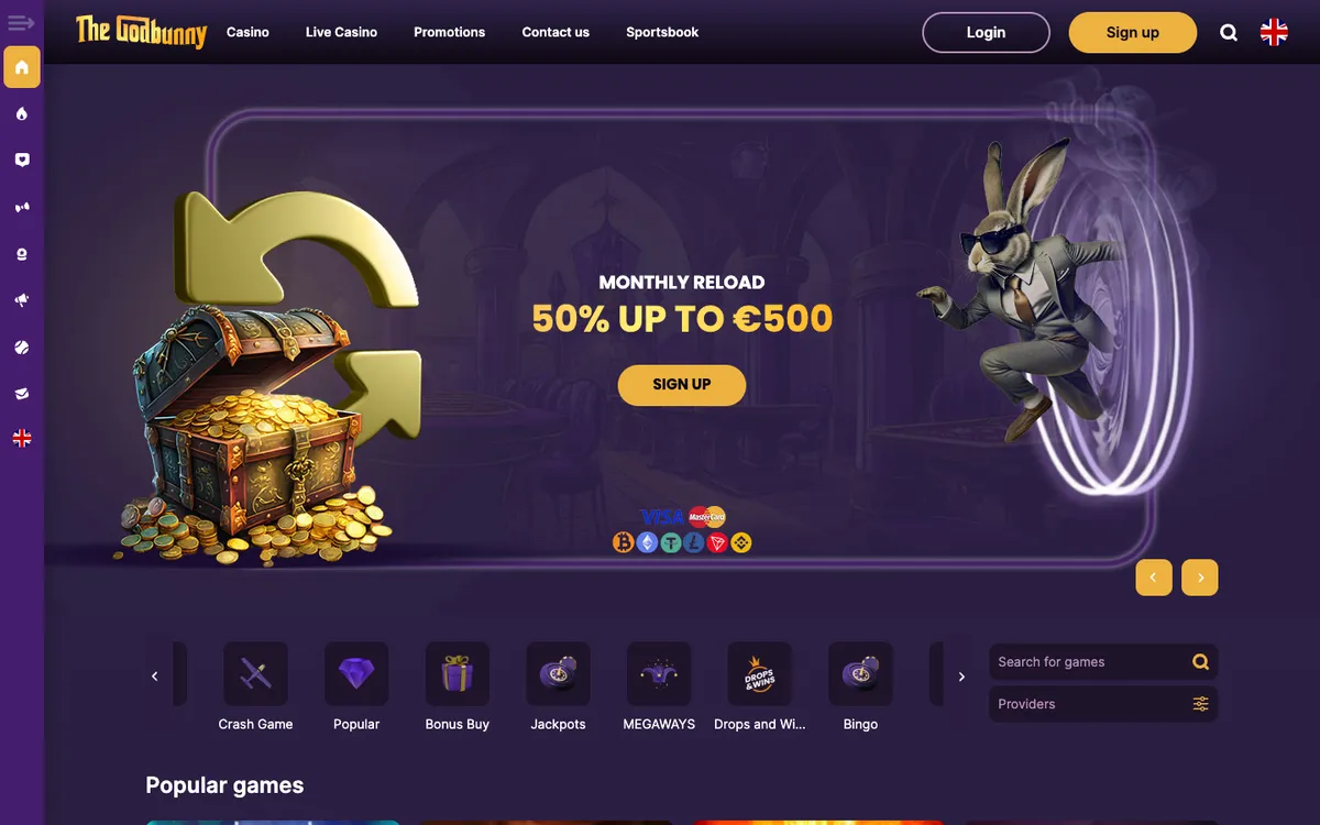 Godbunny Casino — Home page, captured from Canada