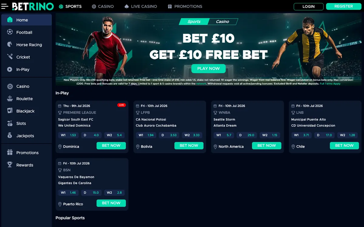 Betrino Casino — Home page, captured from United Kingdom
