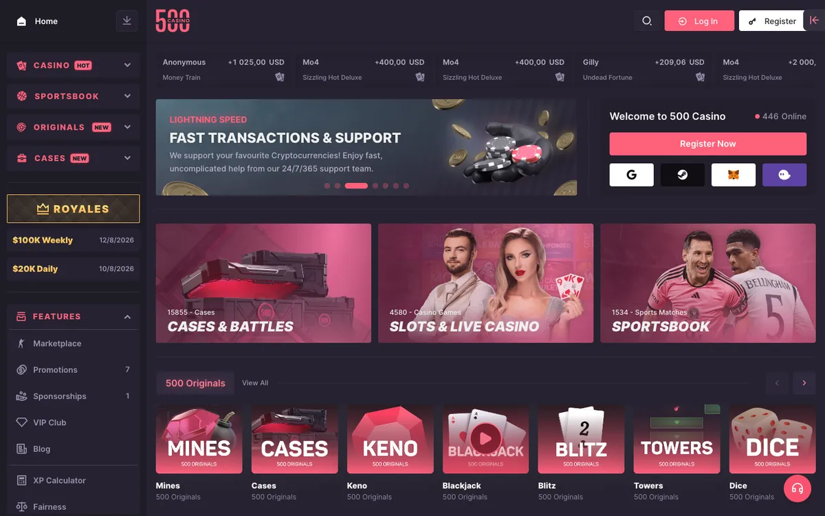 500 Casino — «Регистрация», снято из страны Австрия