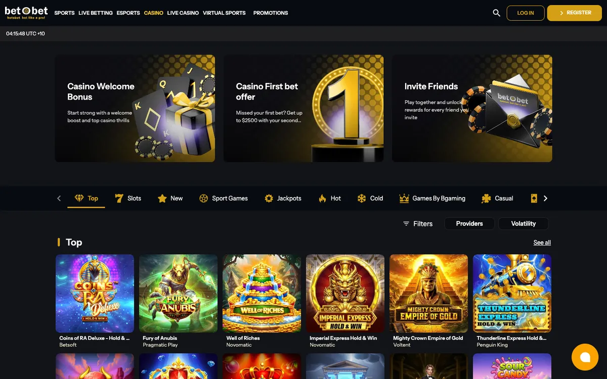 bet O bet Casino — Home page, captured from Australia