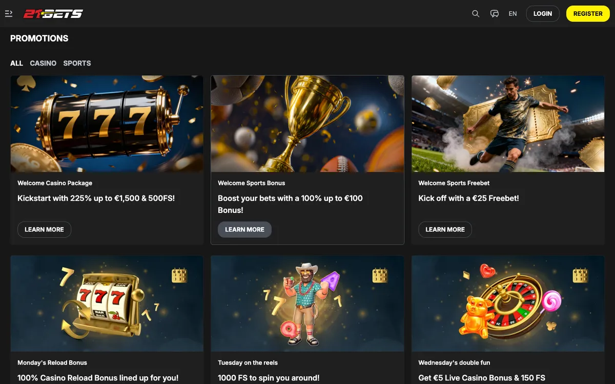21Bets Casino — «Акции», снято из страны Финляндия