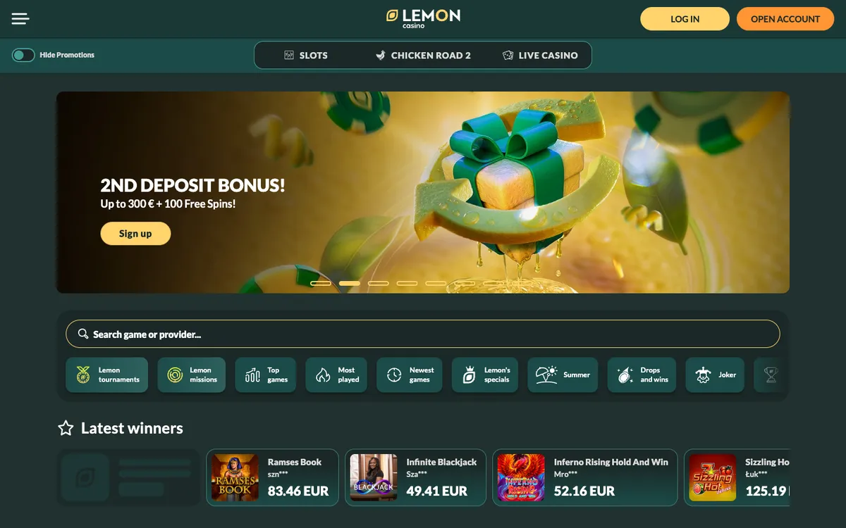 Lemon Casino — «Главная», снято из страны Канада