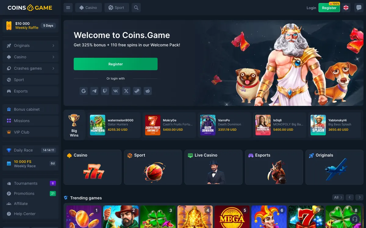 Coins Game Casino — «Главная», снято из страны Бельгия