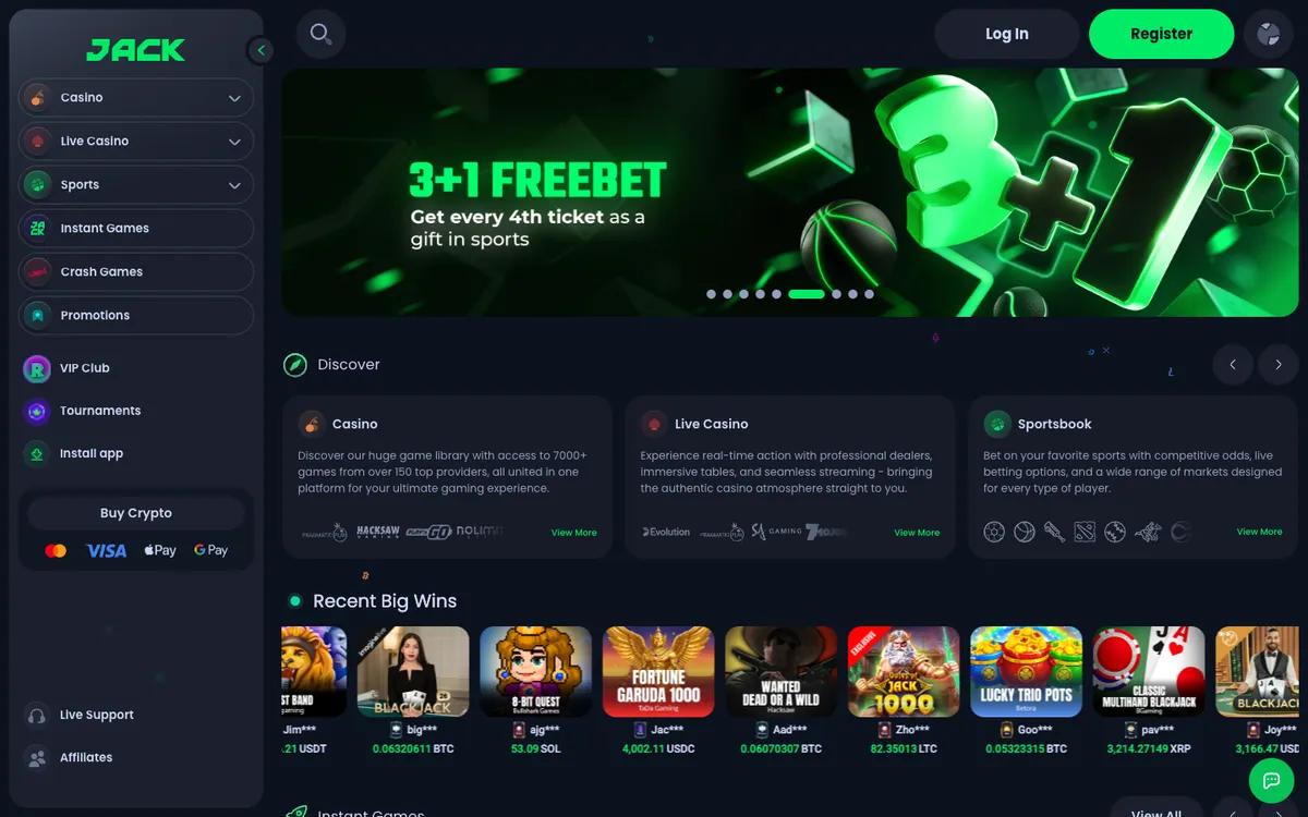 Jack.com Casino — Home page, captured from United Kingdom