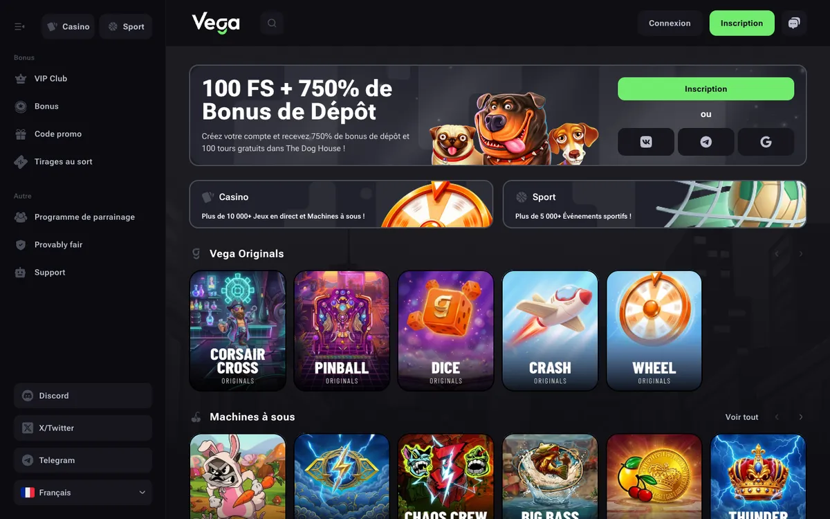 Vega.bet Casino — Home page, captured from France