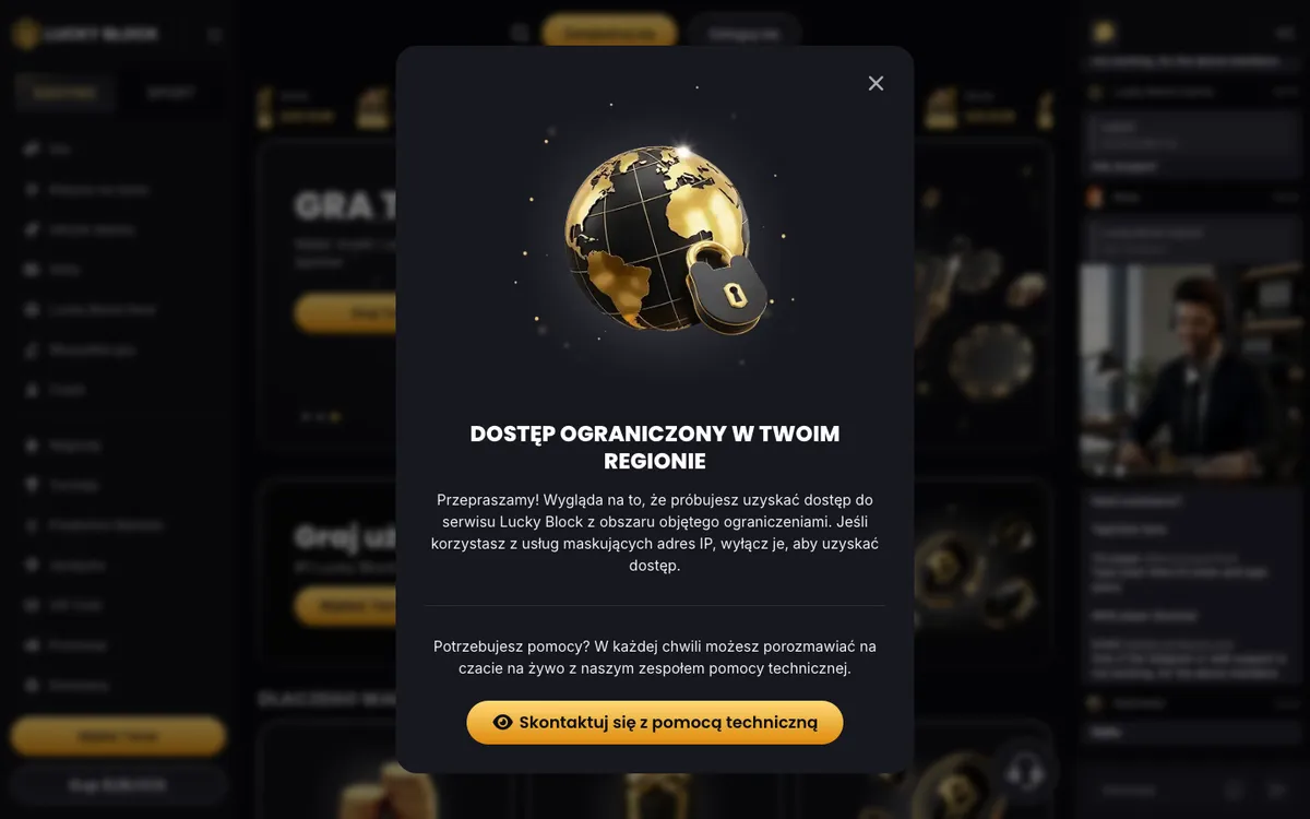 Lucky Block Casino — «Главная», снято из страны Польша