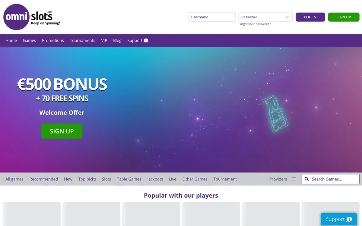 Omni Slots Casino — Home page, captured from Australia