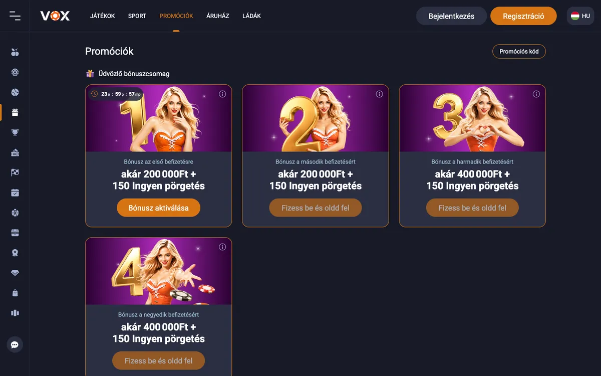 Vox Casino — Promotions, captured from Hungary