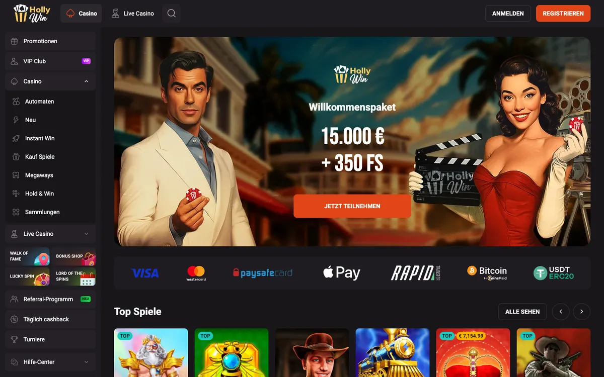 HollyWin Casino — Home page, captured from Germany