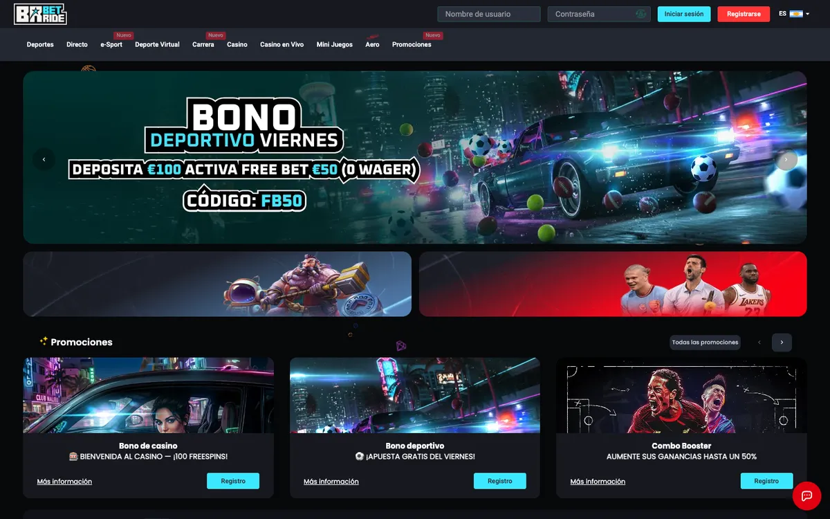 Betride Casino — Home page, captured from Spain