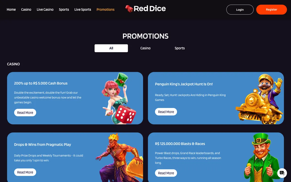 Red Dice Casino — Promotions, captured from Belgium