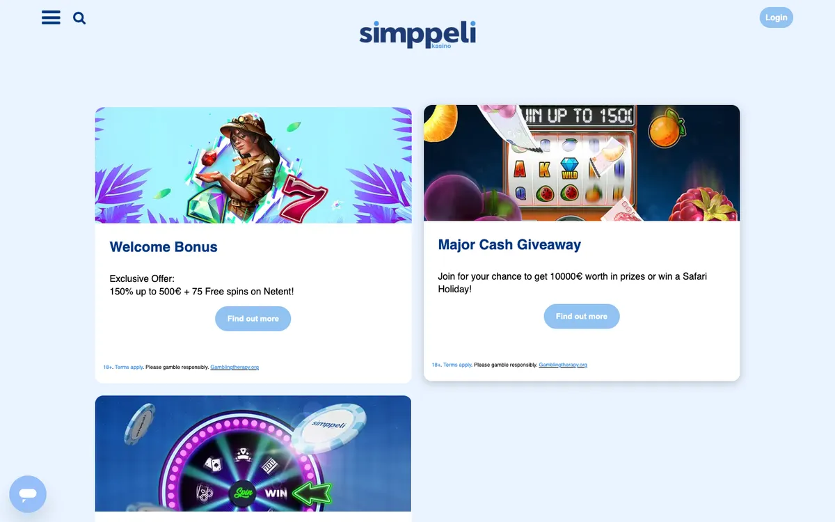 Simppeli Casino — Promotions, captured from Finland
