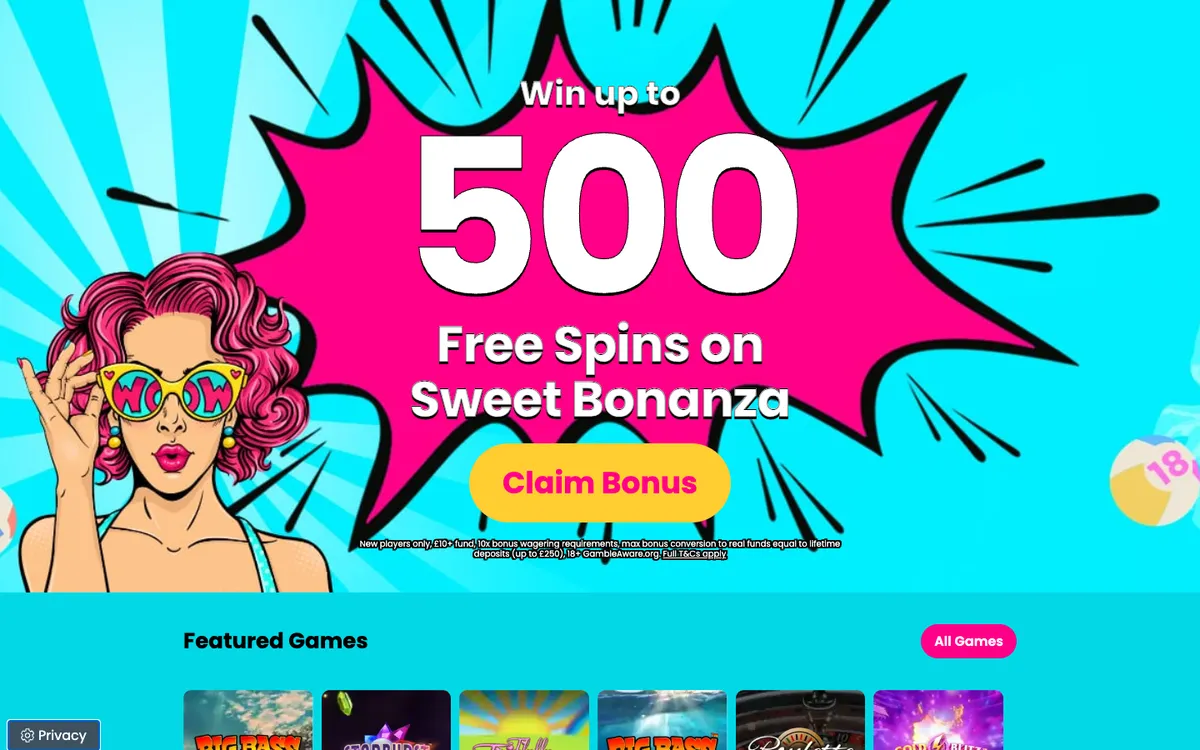 Free Spins Bingo Casino — Home page, captured from United Kingdom