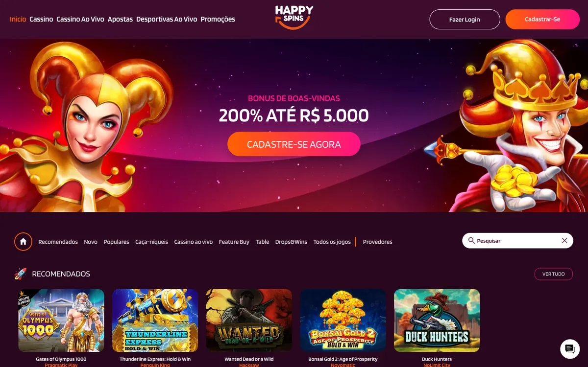 HappySpins Casino — Home page, captured from Brazil