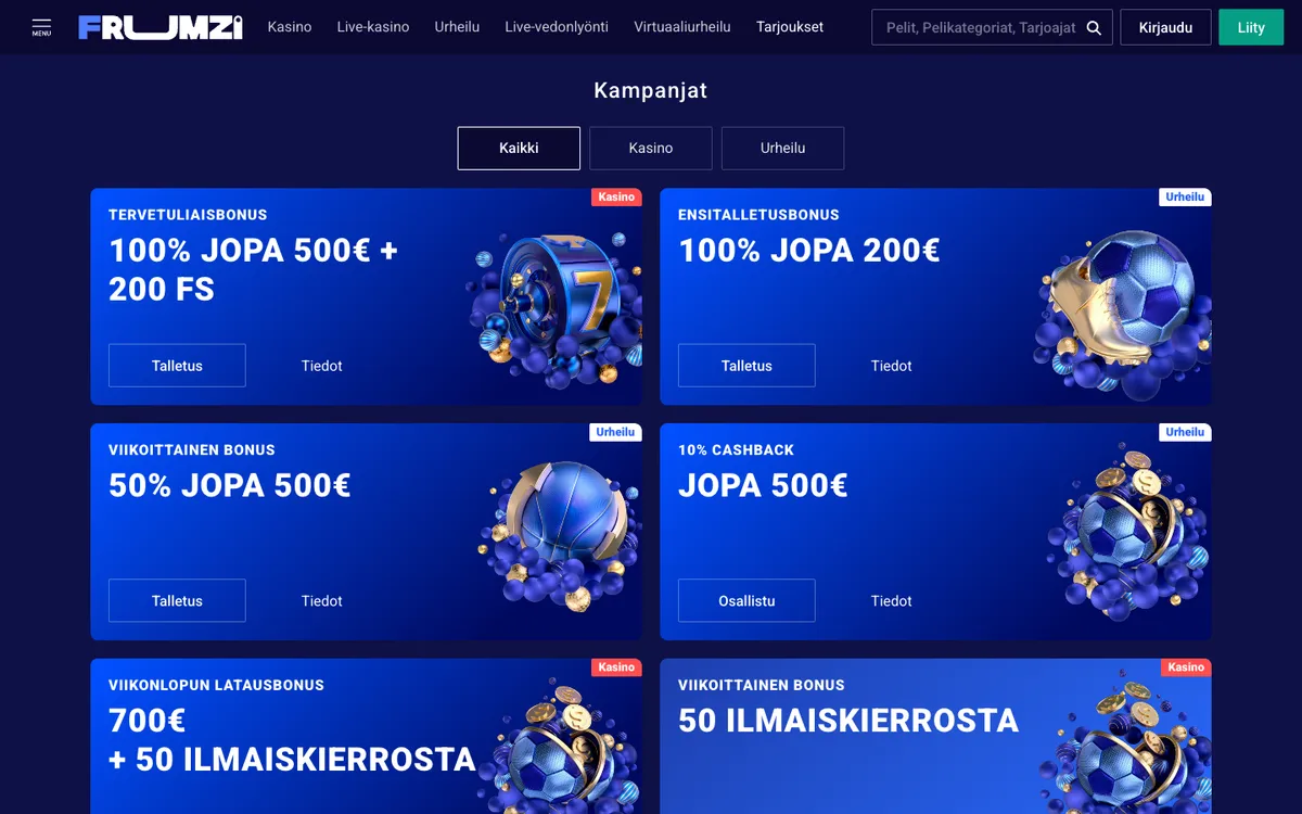 Frumzi Casino — «Акции», снято из страны Финляндия