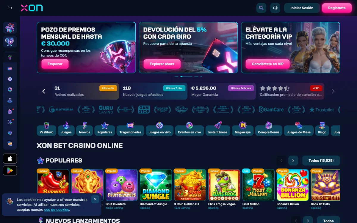 Xon Bet Casino — Home page, captured from Mexico