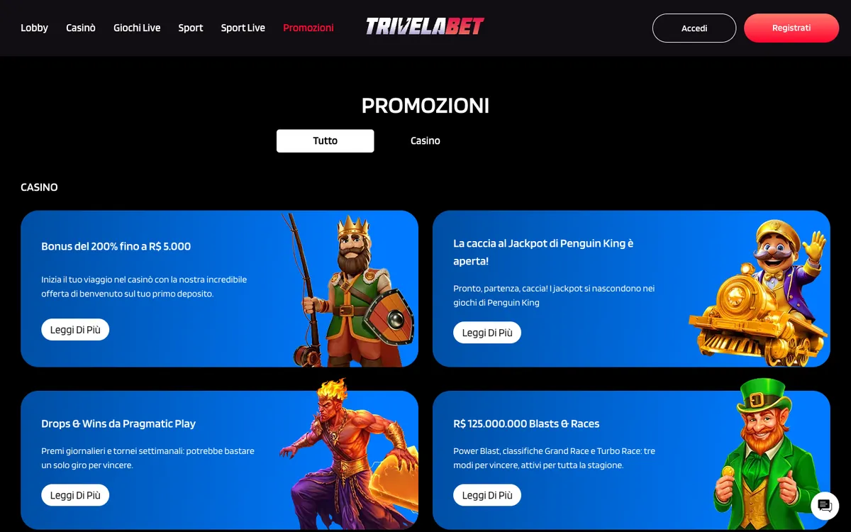 TrivelaBet Casino — «Акции», снято из страны Италия