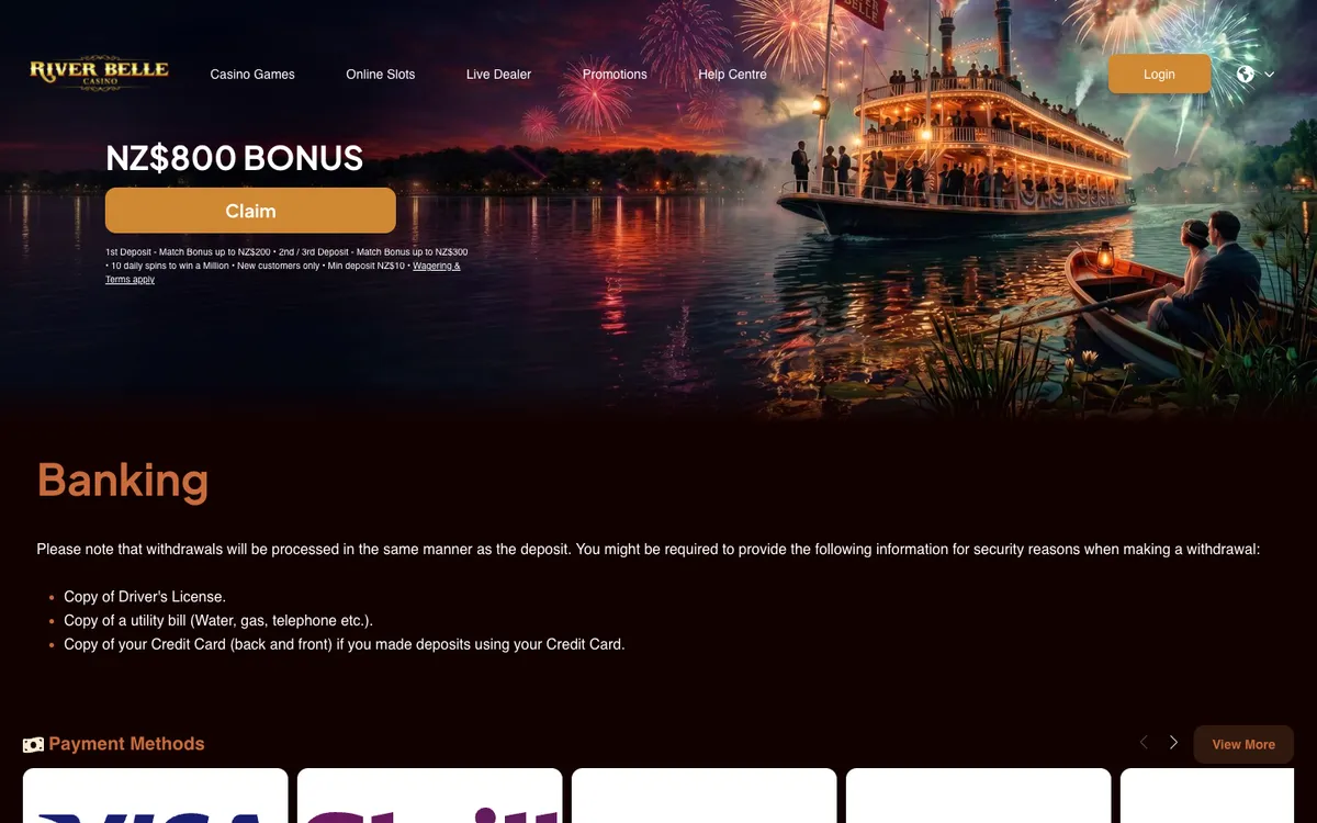 River Belle Casino — «Платежи», снято из страны Новая Зеландия