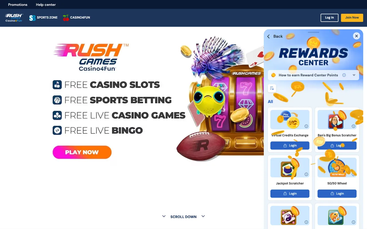 Rush Games Casino — «Акции», снято из страны Соединенные Штаты