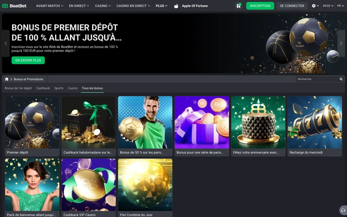 BeatBet Casino — Promotions, captured from France