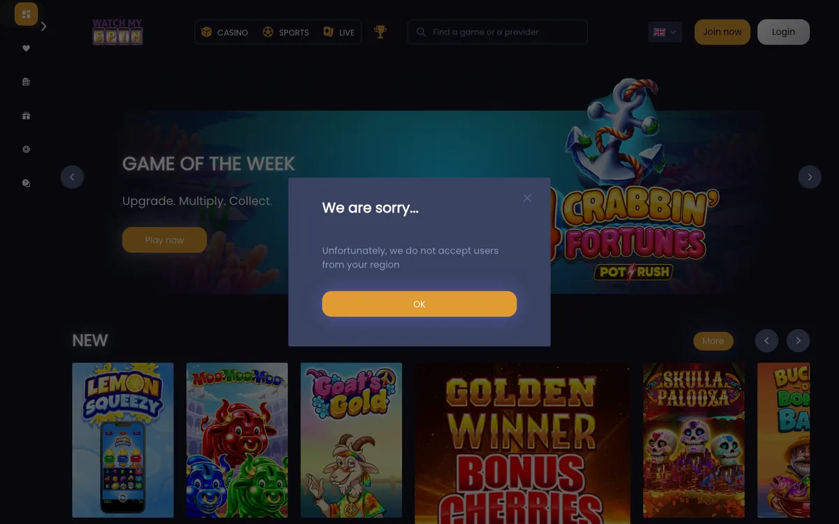 Watchmyspin Casino — «Регистрация», снято из страны Франция