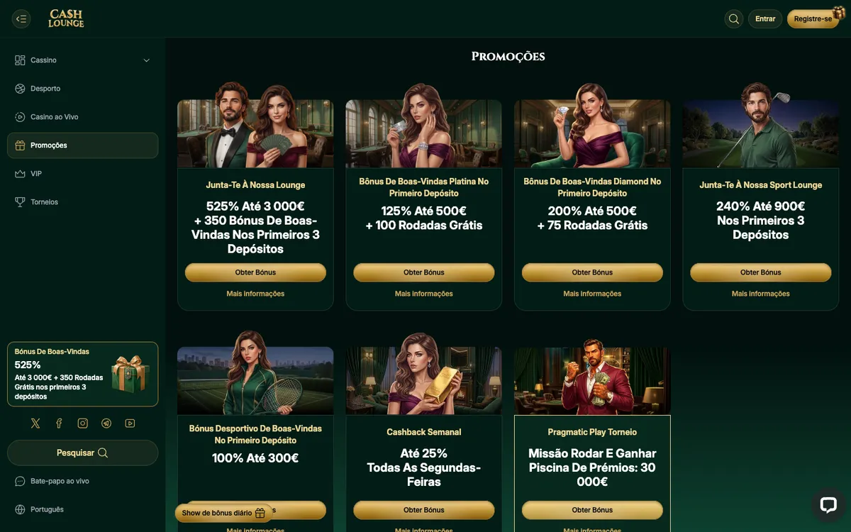 Cash Lounge Casino — Promotions, captured from Portugal