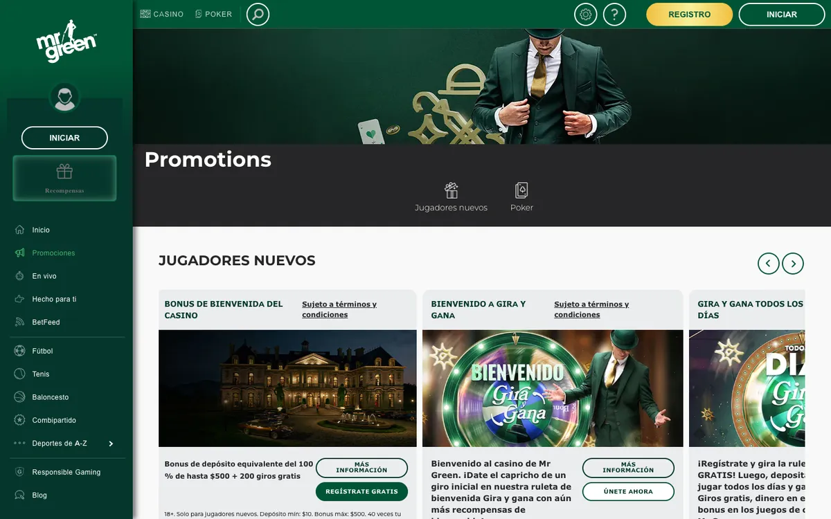 Mr Green Casino — Promotions, captured from Spain