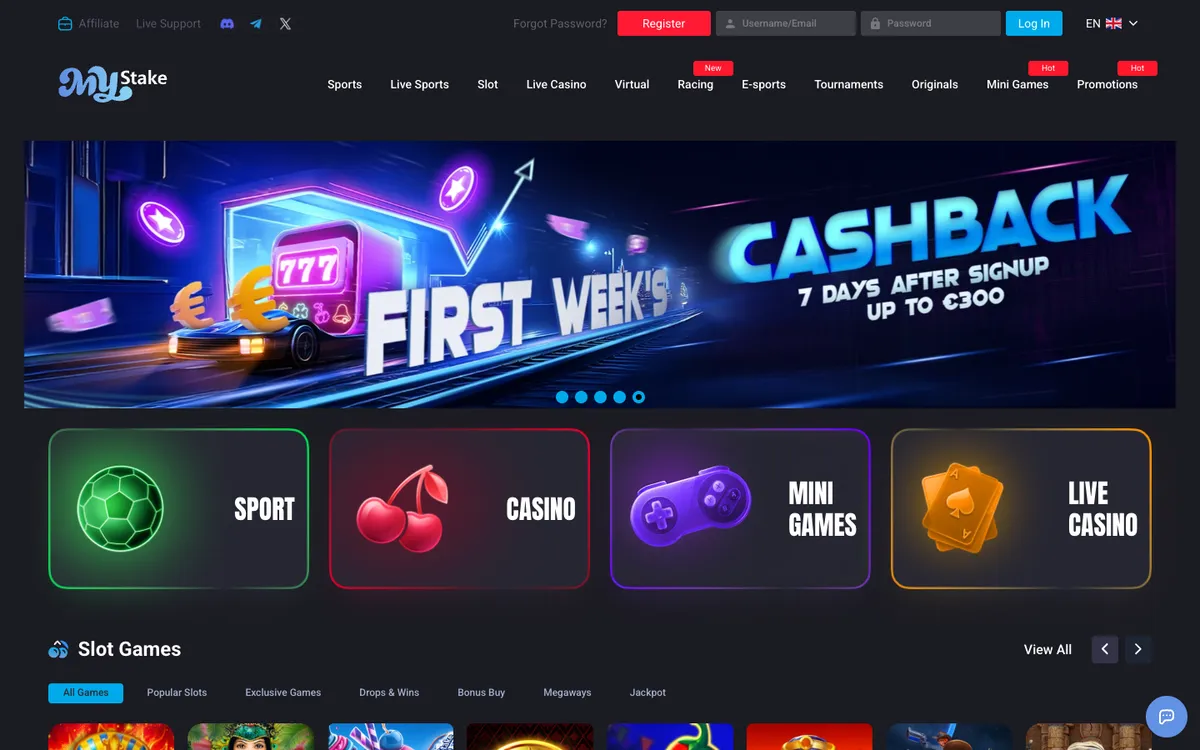 Mystake Casino — Home page, captured from Australia