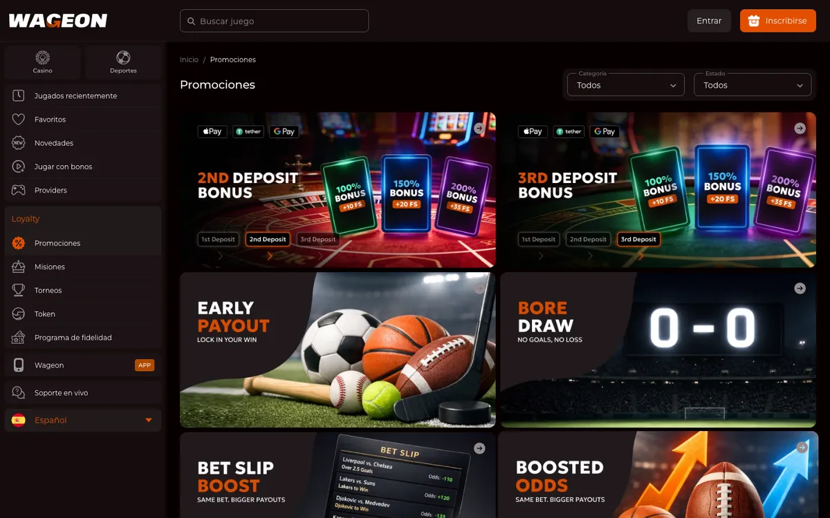 Wageon Casino — Promotions, captured from Mexico