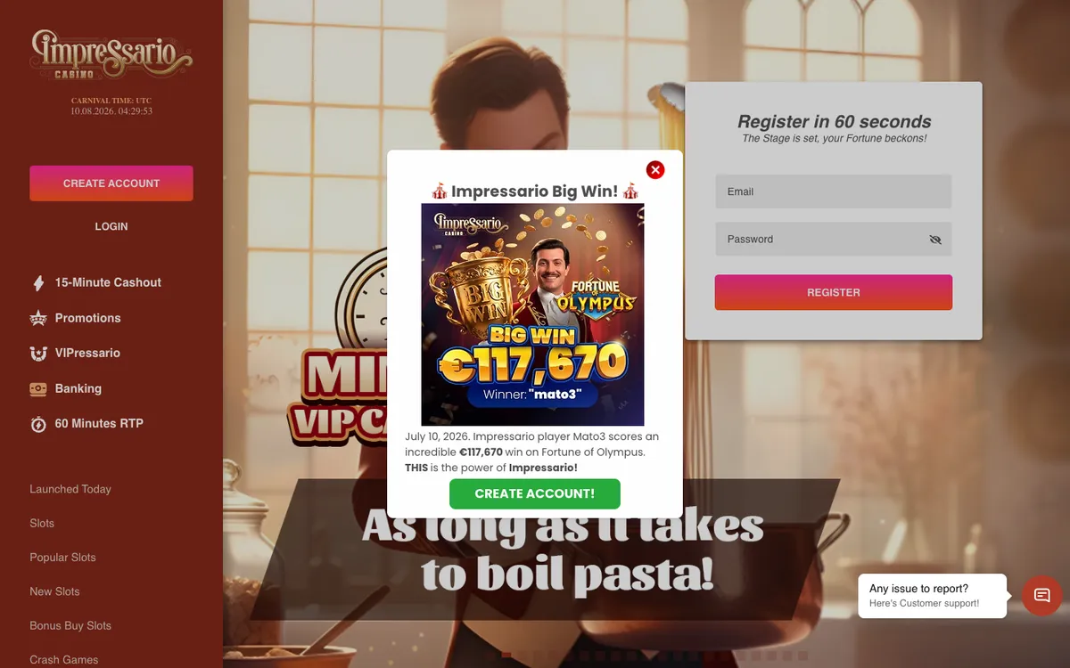 Impressario Casino — Home page, captured from Austria