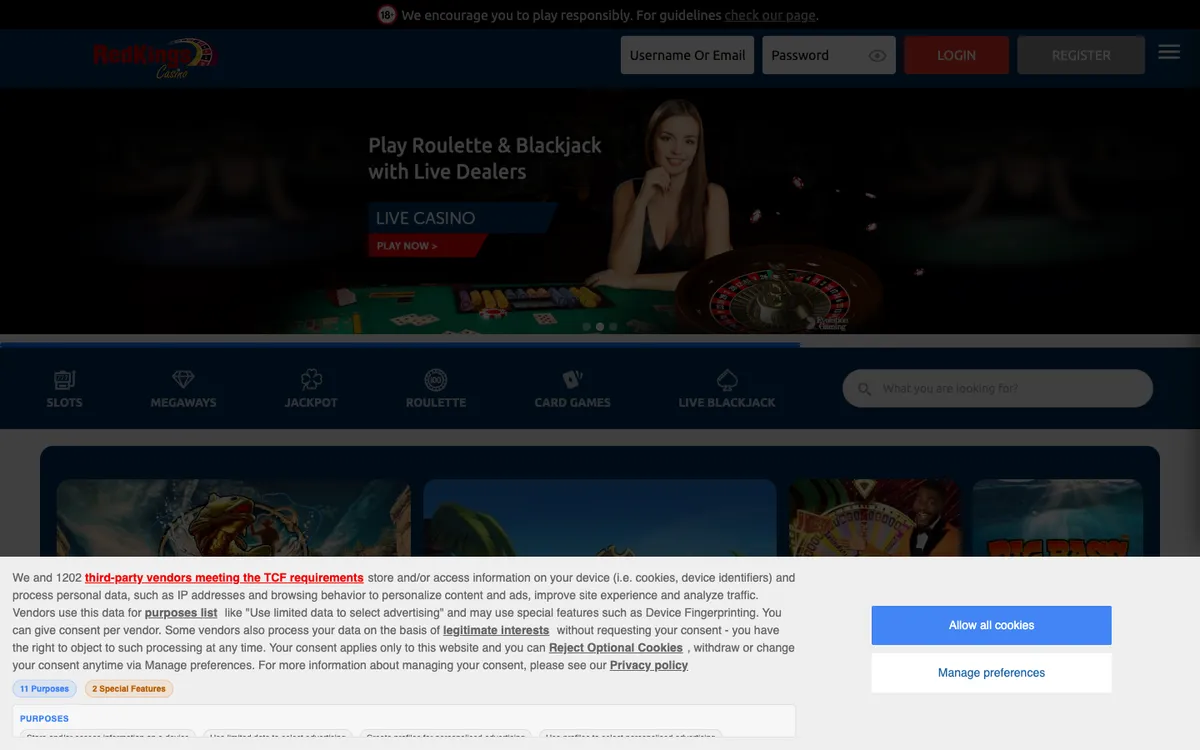Casino RedKings — Home page, captured from Bulgaria