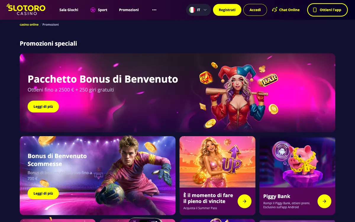 Slotoro Casino — Promotions, captured from Italy