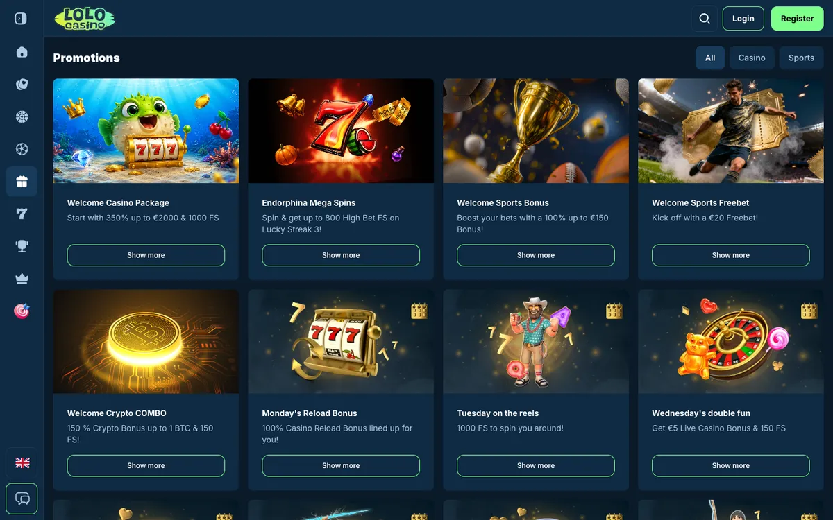 Lolo Casino — Promotions, captured from Belgium