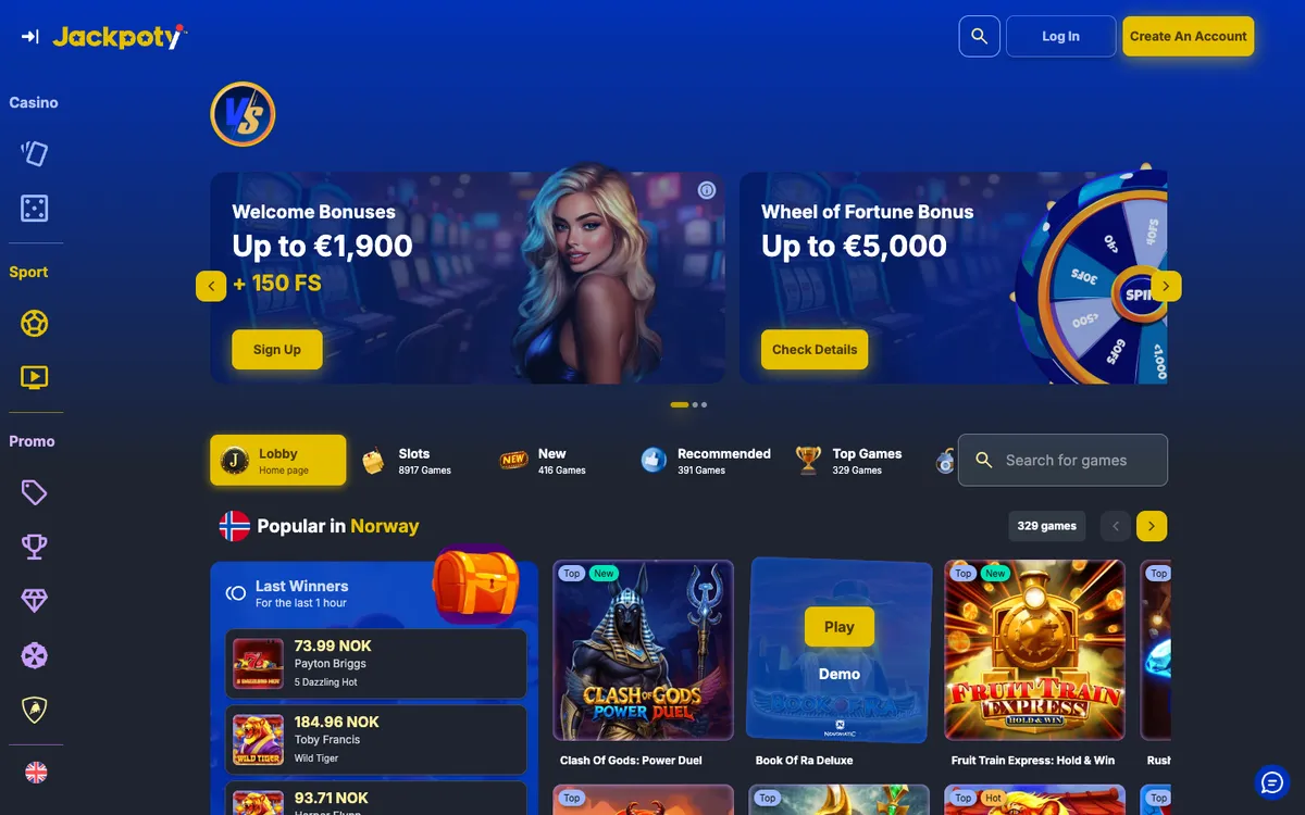 Jackpoty Casino — «Главная», снято из страны Норвегия