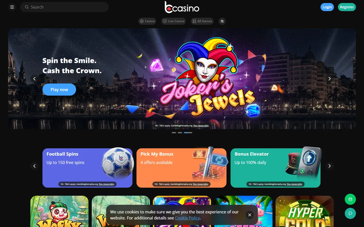 bCasino — Home page, captured from Canada