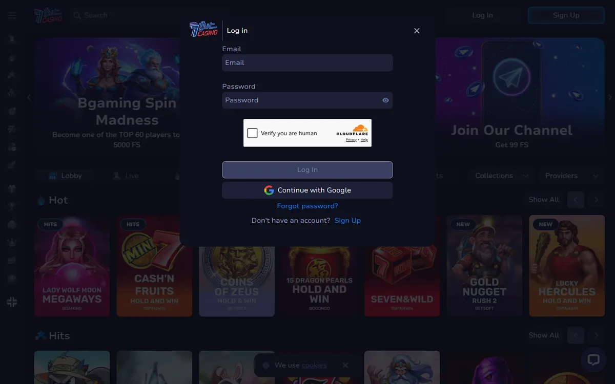 7BitCasino — «Регистрация», снято из страны Канада