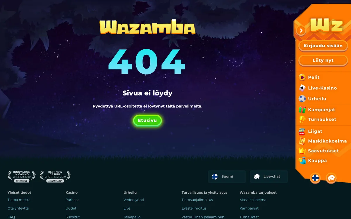 Wazamba Casino — Promotions, captured from Finland
