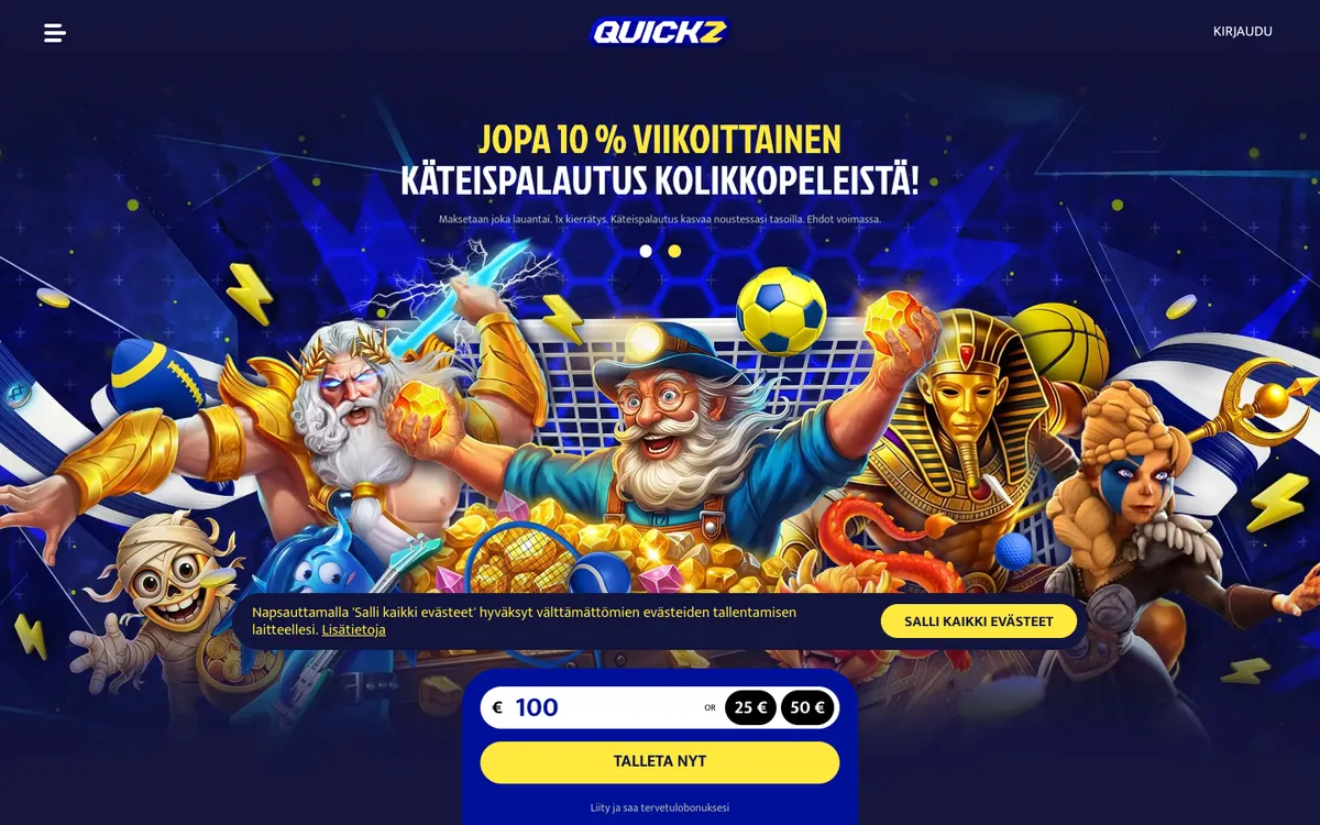 Quickz Casino — «Главная», снято из страны Финляндия