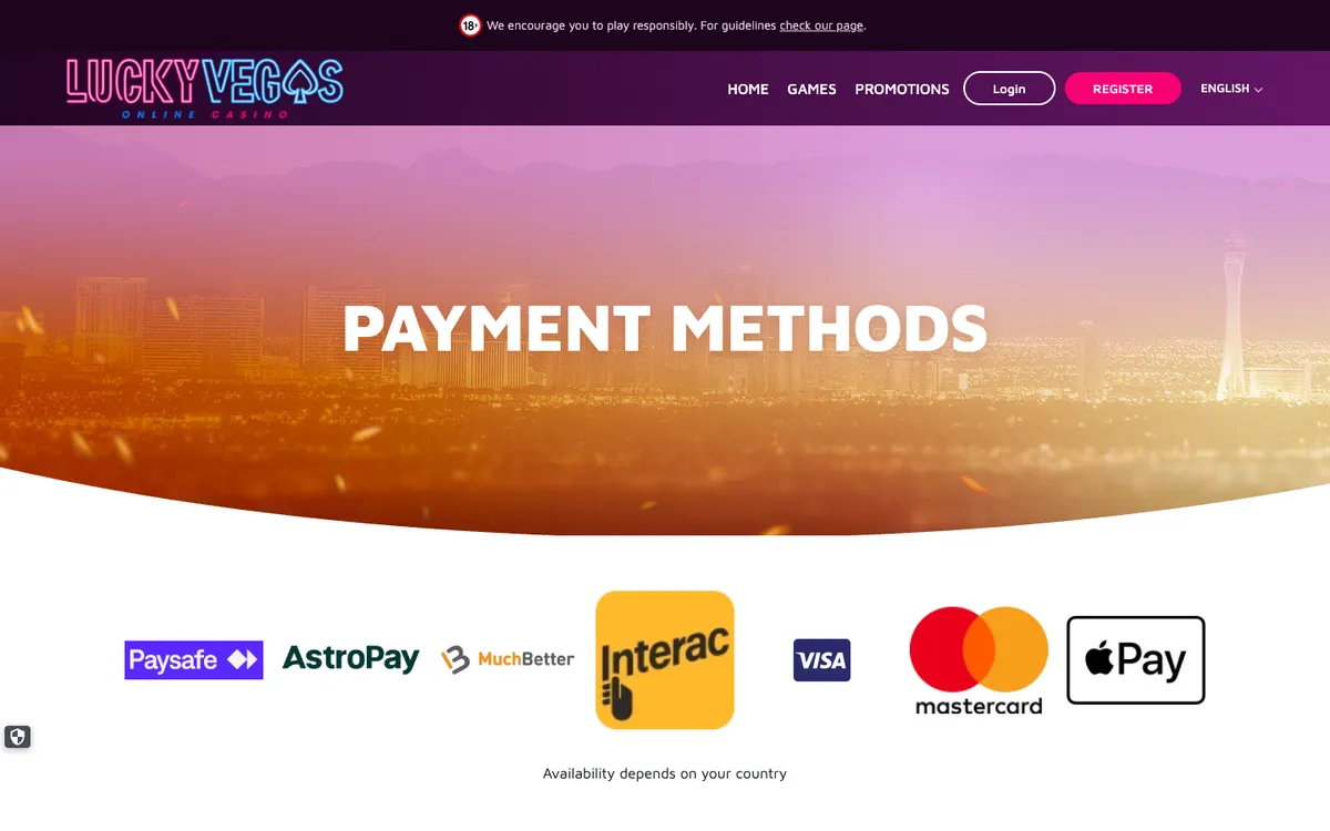Lucky Vegas Casino — Payments, captured from Canada