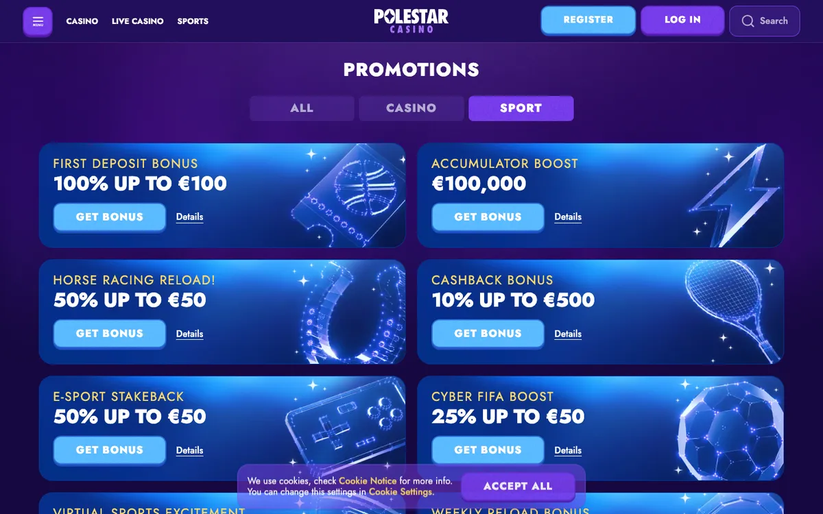 Polestar Casino — «Акции», снято из страны Новая Зеландия