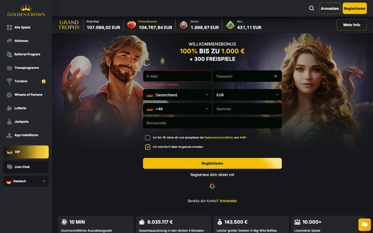 Golden Crown Casino — «Главная», снято из страны Германия