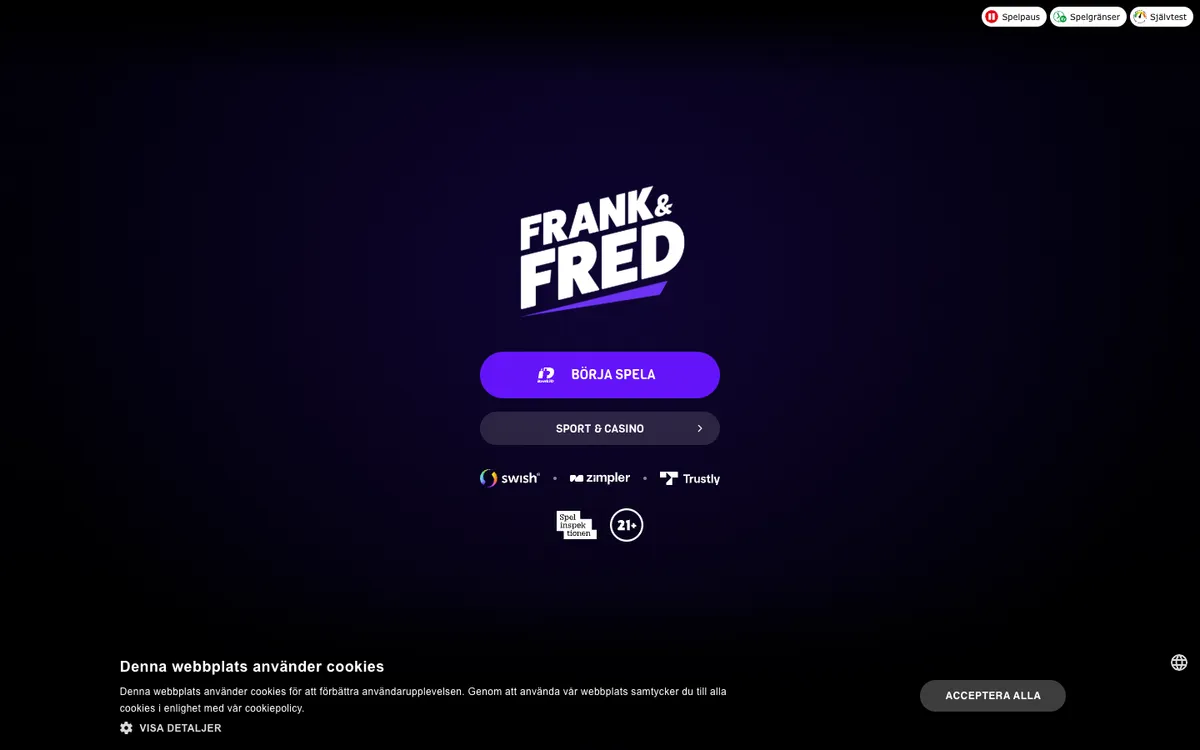Frank & Fred Casino — Home page, captured from Brazil