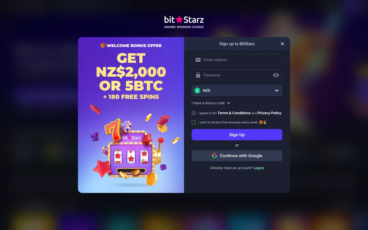 BitStarz Casino — Sign-up, captured from New Zealand