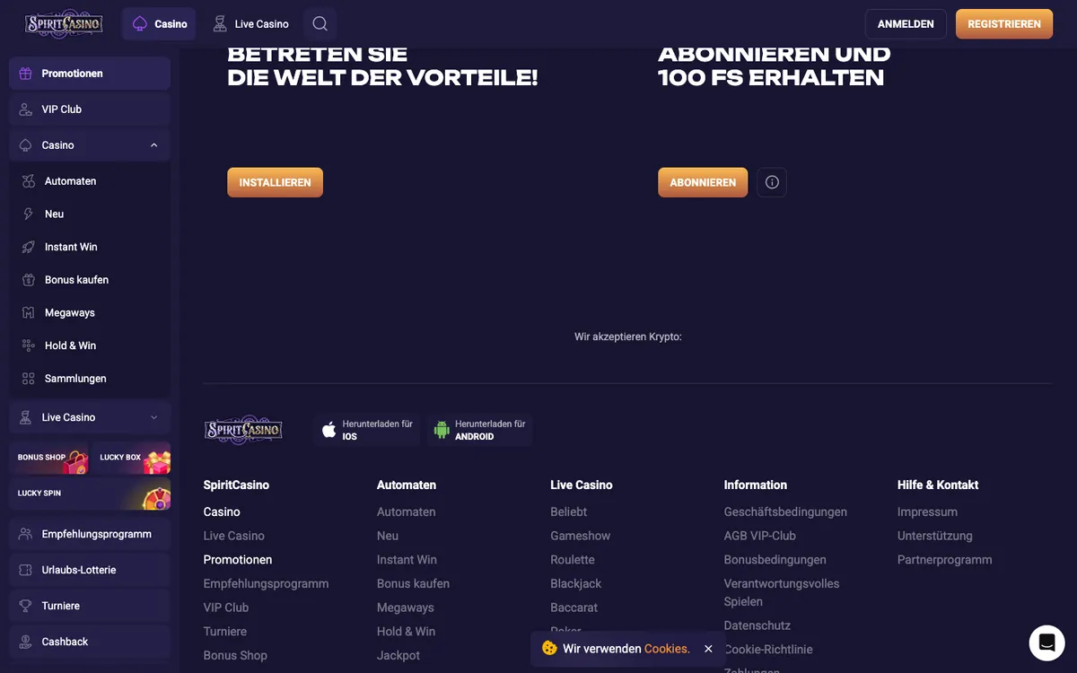 Spirit Casino — Promotions, captured from Germany