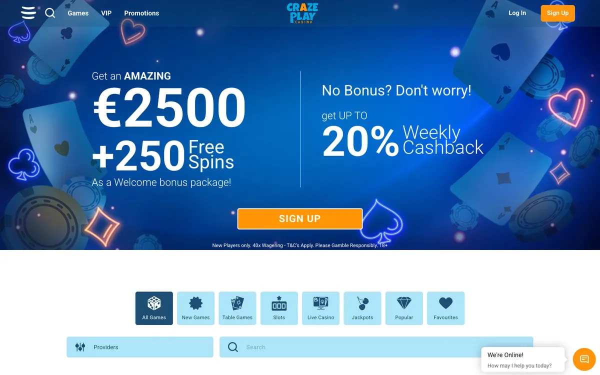 CrazePlay Casino — «Главная», снято из страны Бельгия