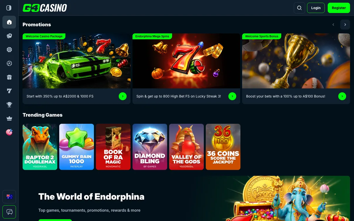 Go4Casino — Home page, captured from Australia