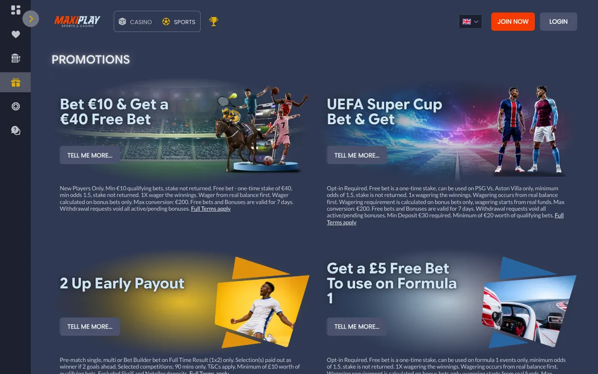 MaxiPlay Casino — «Акции», снято из страны Австрия
