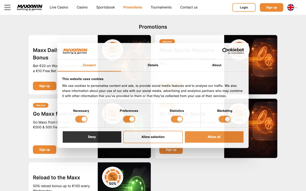 Maxxwin Casino — Promotions, captured from New Zealand