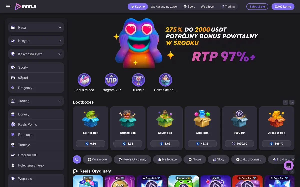 Reels Casino — Home page, captured from Poland