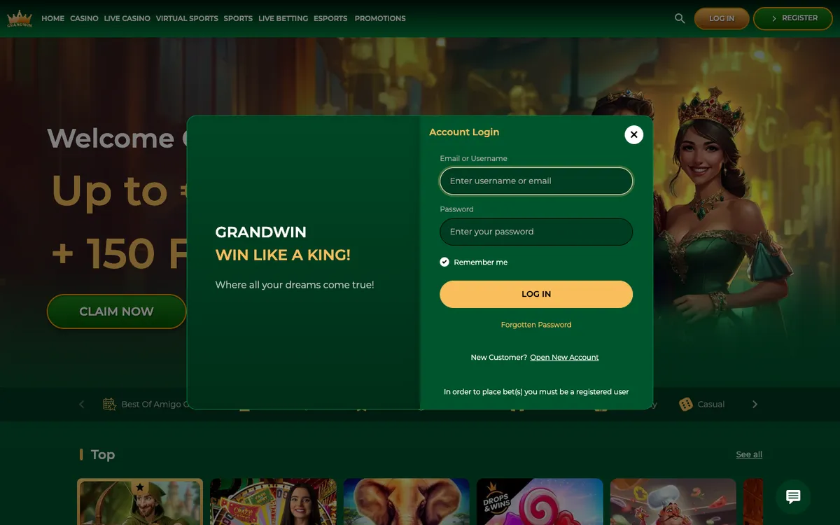 Grandwin Casino — «Регистрация», снято из страны Бразилия